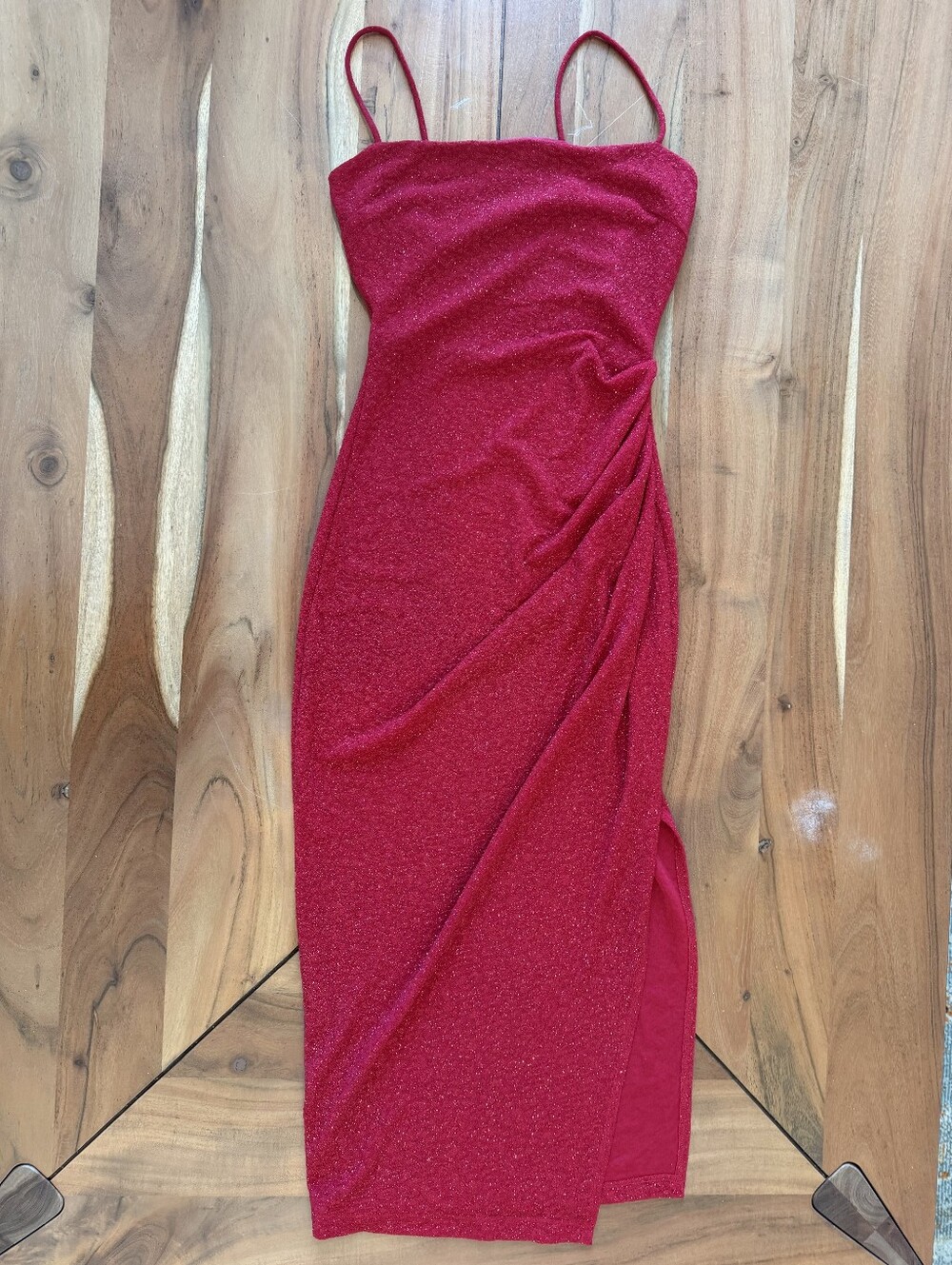 Windsor Red Glitter Midi Dress | Size Small | Side Slit | Bodycon - Picture 2 of 2